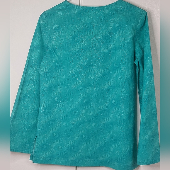 Handmade Women’s Teal V-Neck Tunic Top - Picture 6 of 7